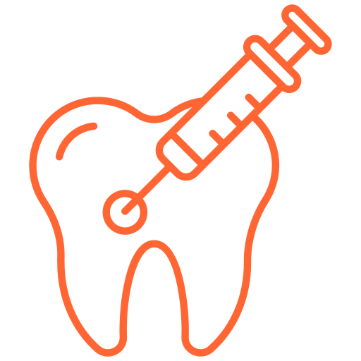 Tooth outline with an orange syringe indicating dental anesthesia being administered