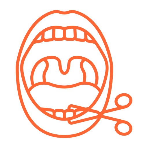 Open mouth with a tongue and scissors across it, symbolizing silencing or censorship