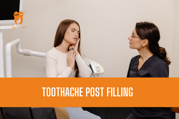 Patient in a dental chair clutching her jaw in pain while a clinician talks with her during a post-filling consultation.